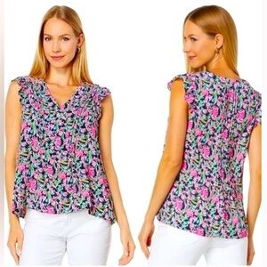 Lilly Pulitzer Joan Top in Low Tide Navy Garden Variety [2021]